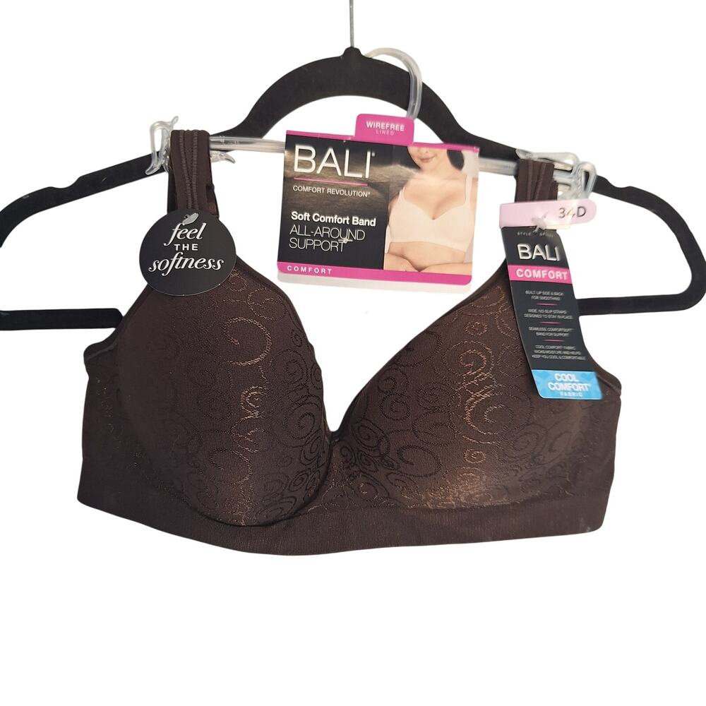 Bali Comfort Revolution Wirefree Bra 34D Chocolate Brown Multiway Strap